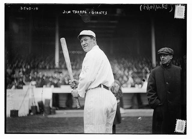 Jim Thorpe of the New York Giants at the Polo Grounds in 1913.
